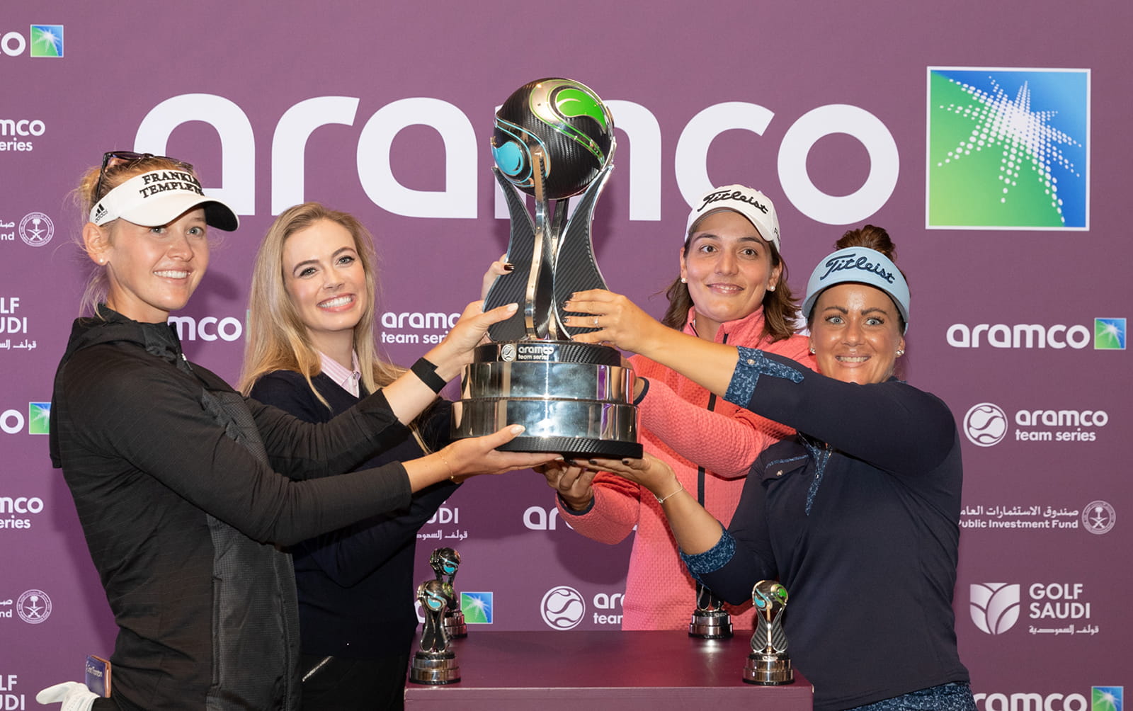 Winners of the Team event, Jessica Korda, Alexandra O’Laughlin, Karolin Lampert, and Lina Boqvist hold their trophy.