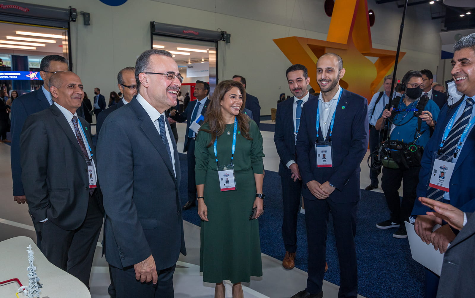 Amin Nasser takes time to meet with members of Aramco Americas at the Aramco booth during the World Petroleum Congress held this week.