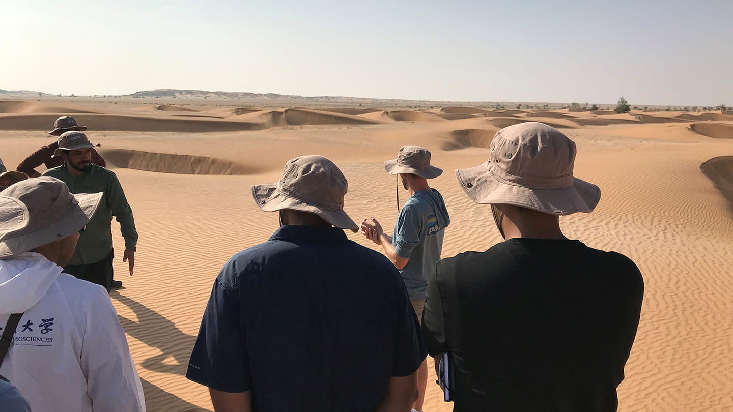 Geologists from Aramco, KFUPM, and Stanford University discuss sedimentation and reservoir properties of barchan dunes.