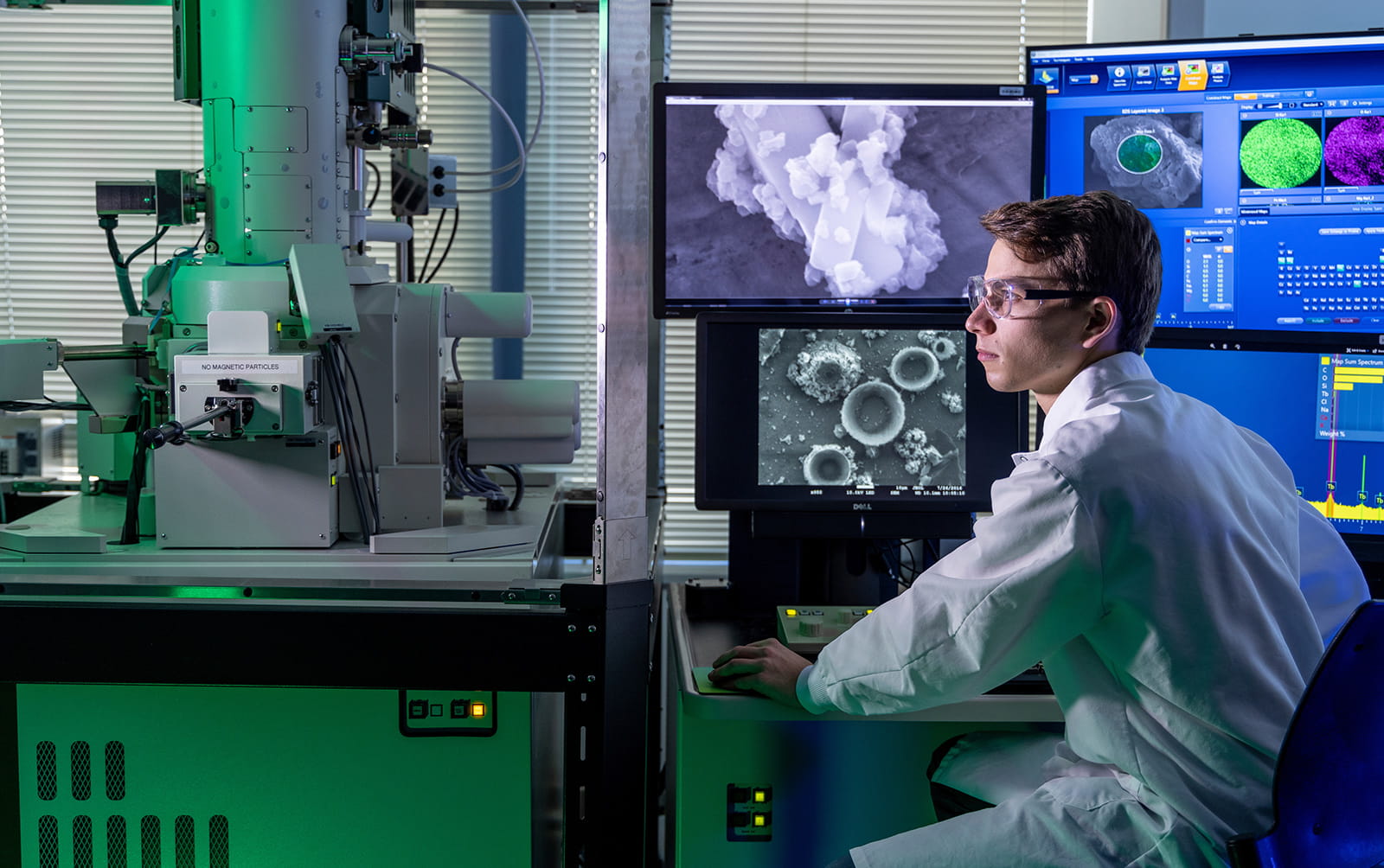 An Aramco researcher works in a lab at the Aramco Research Center-Boston