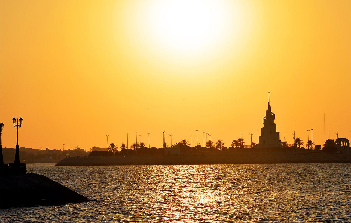Sunset at Dammam Corniche, Murjan Coral Island